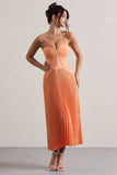 Bordeaux Peach Satin Corset Style Midi Dress