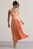 Bordeaux Peach Satin Corset Style Midi Dress