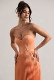 Bordeaux Peach Satin Corset Style Midi Dress