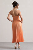 Bordeaux Peach Satin Corset Style Midi Dress