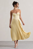 Bordeaux Lemon Satin Corset Style Midi Dress