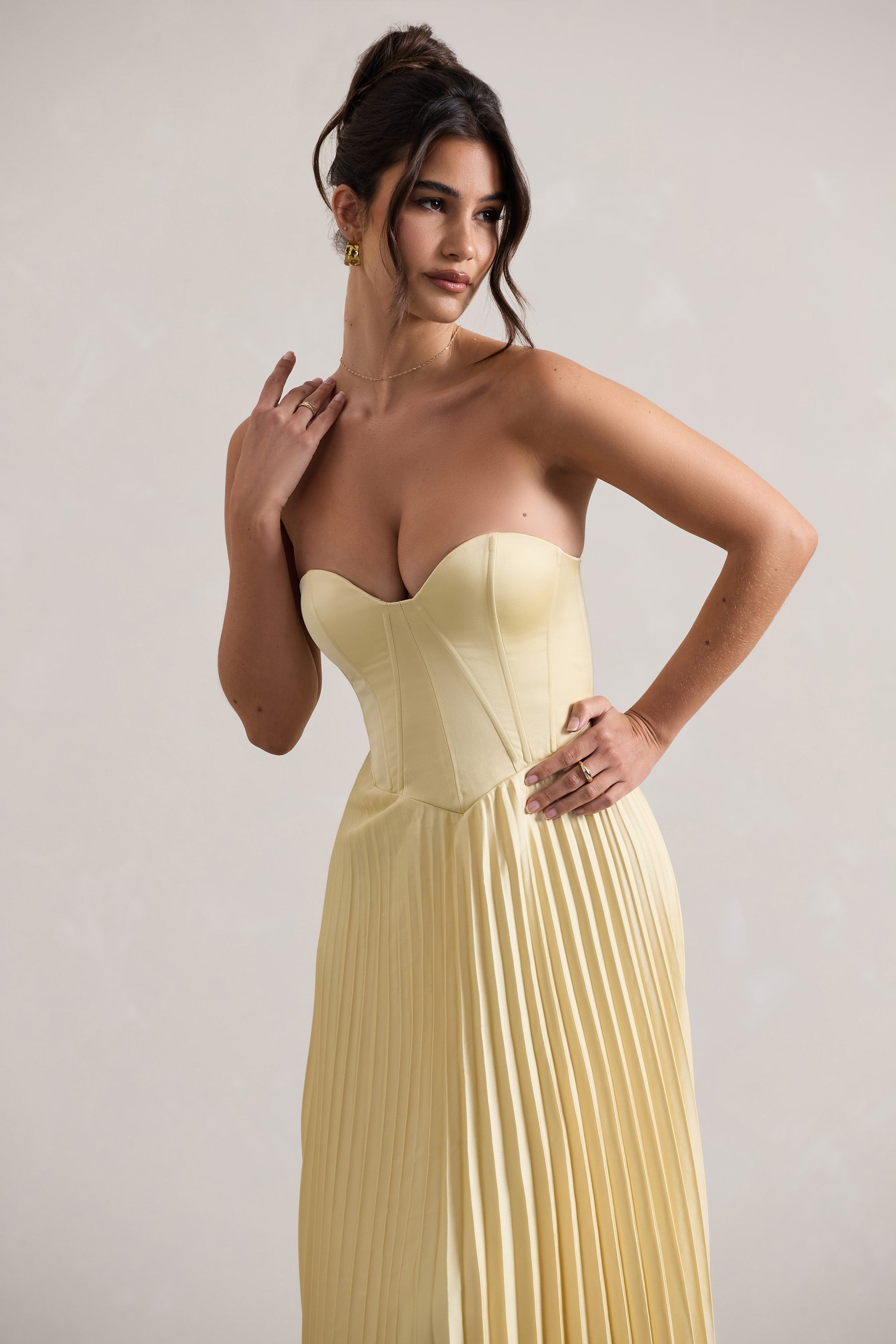 Bordeaux Lemon Satin Corset Style Midi Dress