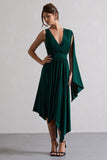 Fable Bottle Green Plunge-Neck Maxi Dress With Cape Sleeve