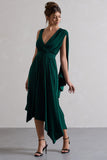 Fable Bottle Green Plunge-Neck Maxi Dress With Cape Sleeve