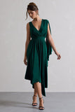 Fable Bottle Green Plunge-Neck Maxi Dress With Cape Sleeve