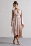 Fable Champagne Plunge-Neck Maxi Dress With Cape Sleeve