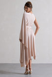 Fable Champagne Plunge-Neck Maxi Dress With Cape Sleeve