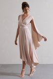 Fable Champagne Plunge-Neck Maxi Dress With Cape Sleeve