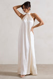 Gloriana Cream Satin High-Neck Maxi Dress