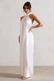 Gloriana Cream Satin High-Neck Maxi Dress