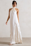 Gloriana Cream Satin High-Neck Maxi Dress