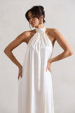 Gloriana Cream Satin High-Neck Maxi Dress