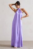 Gloriana Lilac Satin High-Neck Maxi Dress