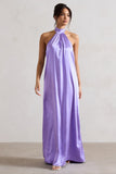 Gloriana Lilac Satin High-Neck Maxi Dress