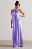 Gloriana Lilac Satin High-Neck Maxi Dress