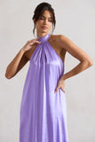 Gloriana Lilac Satin High-Neck Maxi Dress