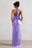 Gloriana Lilac Satin High-Neck Maxi Dress