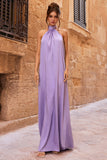 Gloriana Lilac Satin High-Neck Maxi Dress