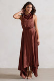 Kerri Chocolate Brown Satin Cowl-Neck Maxi Dress