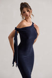 Adapt Navy Asymmetric Midi Dress With Tie Sleeve