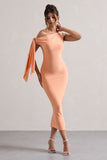 Adapt Coral Asymmetric Midi Dress With Tie Sleeve