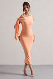 Adapt Coral Asymmetric Midi Dress With Tie Sleeve