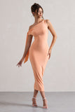 Adapt Coral Asymmetric Midi Dress With Tie Sleeve