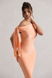 Adapt Coral Asymmetric Midi Dress With Tie Sleeve