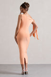 Adapt Coral Asymmetric Midi Dress With Tie Sleeve