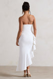 New Age White Strapless Asymmetric Ruffled Maxi Dress