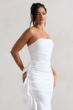 New Age White Strapless Asymmetric Ruffled Maxi Dress