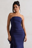 New Age Navy Strapless Asymmetric Ruffled Maxi Dress