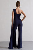 Lorah Navy One Shoulder Wide-Leg Jumpsuit With Sash