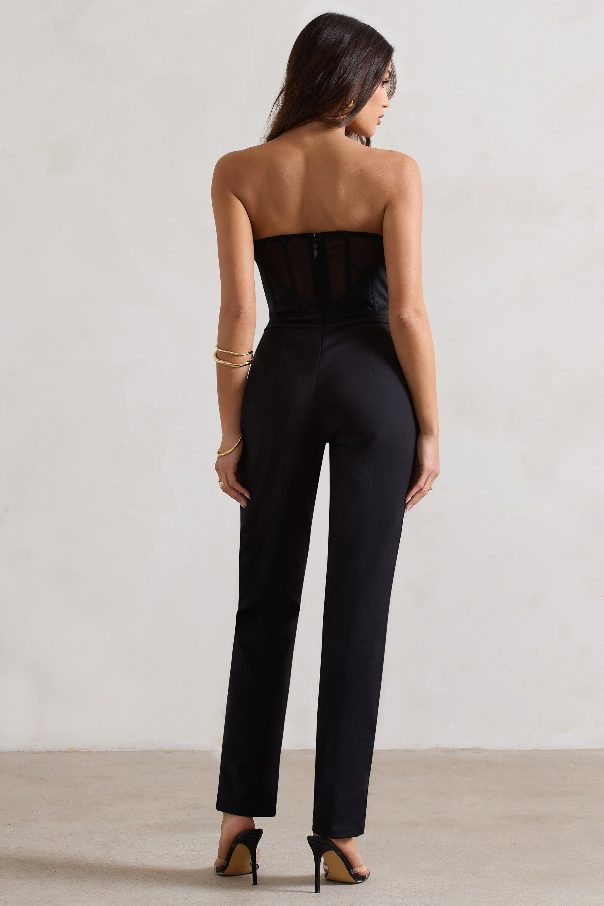 Camden Black Corset Style Tailored Straight-Leg Jumpsuit