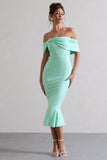 Lydia Mint Bardot Bow Detail Midi Dress