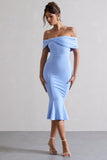 Lydia Sky Blue Bardot Bow Detail Midi Dress