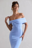 Lydia Sky Blue Bardot Bow Detail Midi Dress