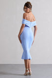 Lydia Sky Blue Bardot Bow Detail Midi Dress