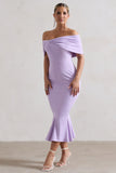 Lydia Pastel Lilac Bardot Bow Detail Midi Dress