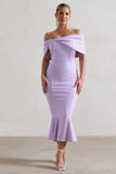 Lydia Pastel Lilac Bardot Bow Detail Midi Dress