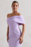 Lydia Pastel Lilac Bardot Bow Detail Midi Dress