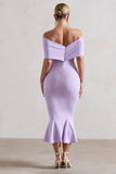 Lydia Pastel Lilac Bardot Bow Detail Midi Dress