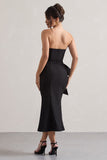 To Me Black Bandeau Midi Dress With Oversized Bow