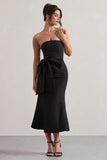 To Me Black Bandeau Midi Dress With Oversized Bow
