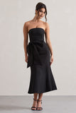 To Me Black Bandeau Midi Dress With Oversized Bow