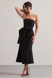 To Me Black Bandeau Midi Dress With Oversized Bow