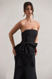 To Me Black Bandeau Midi Dress With Oversized Bow