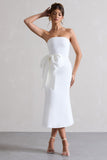 To Me White Bandeau Midi Dress With Oversized Bow