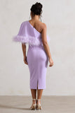 Victory Lilac One Shoulder Midi Dress With Feather Trim
