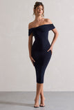 Keely Navy Bodycon Twisted Bardot Midi Dress